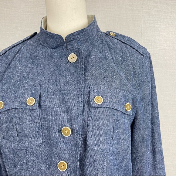 Banana Republic Women Blue Linen Cotton Blend Military Light Jacket 12 - Picture 4 of 12